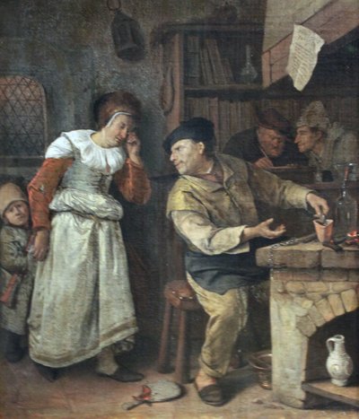 Un orefice che fonde i gioielli di una donna alla presenza di un notaio da Jan Havickszoon Steen